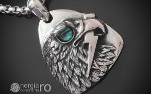 amuleta-talisman-medalion-colier-lant-lantisor-pandant-pandantiv-vultur-cu-ochii-verzi-si-fulger-in-cioc-protectie-protector-protectoare-inox-PND183-00