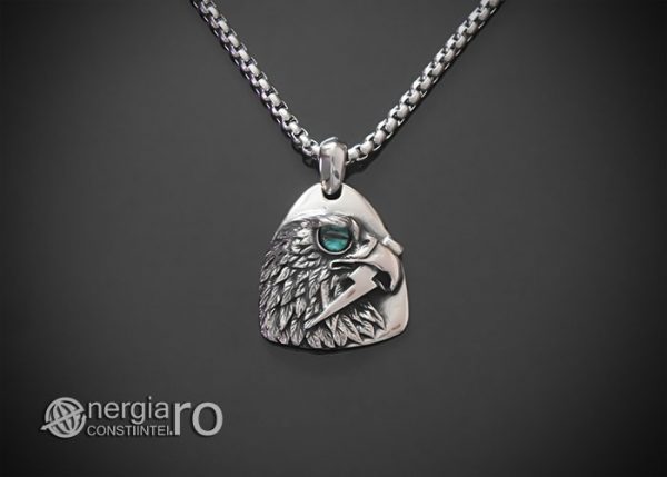 amuleta-talisman-medalion-colier-lant-lantisor-pandant-pandantiv-vultur-cu-ochii-verzi-si-fulger-in-cioc-protectie-protector-protectoare-inox-PND183-01