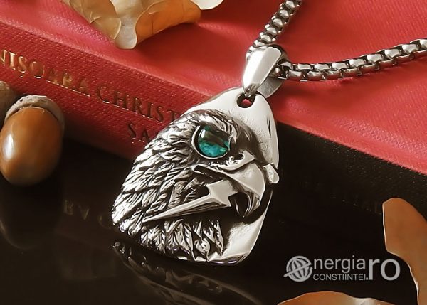 amuleta-talisman-medalion-colier-lant-lantisor-pandant-pandantiv-vultur-cu-ochii-verzi-si-fulger-in-cioc-protectie-protector-protectoare-inox-PND183-04